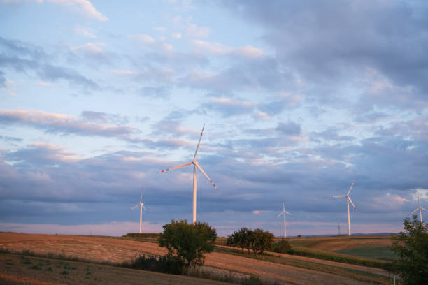 istock Autumn field with a wind farm at sunset 1491351286