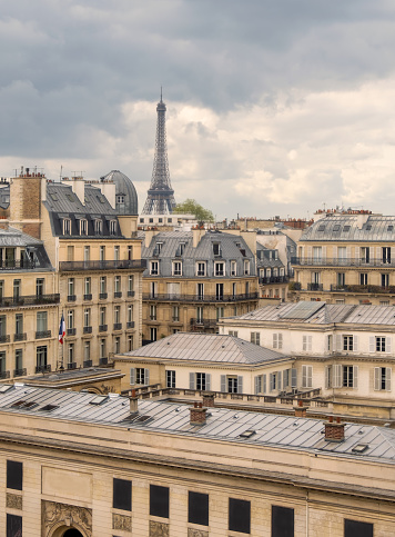 Beautiful view of Paris with their traditional buildings,  streets and Tour Eiffel, Paris, France
