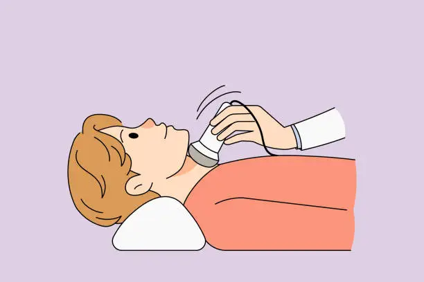 Vector illustration of Male patient have thyroid ultrasound examination