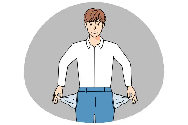 Vector illustration of Stressed businessman show empty pockets