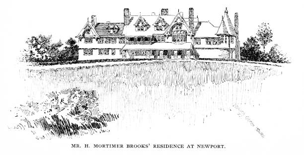 ilustrações, clipart, desenhos animados e ícones de mortimer brooks' mansion, newport, rhode island, estados unidos da américa - aquidneck island