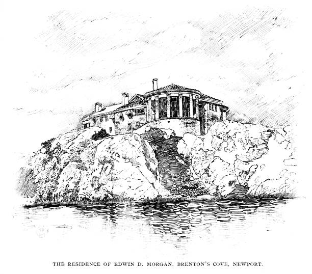 ilustrações, clipart, desenhos animados e ícones de brenton's cove, mansion, newport, rhode island, estados unidos - aquidneck island
