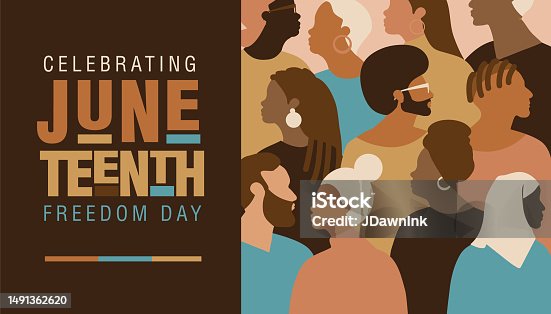 istock Juneteenth Freedom Day Celebration web banner design with crowd of people 1491362620