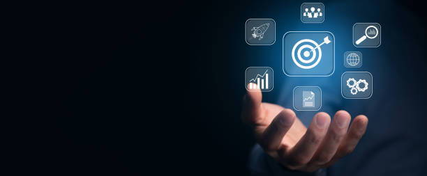 istock Targeting the business concept, target with digital marketing icons on virtual screen internet network connection, Business goal 1491363145