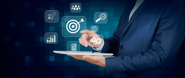 istock Targeting the business concept, target with digital marketing icons on virtual screen internet network connection, Business goal 1491363156