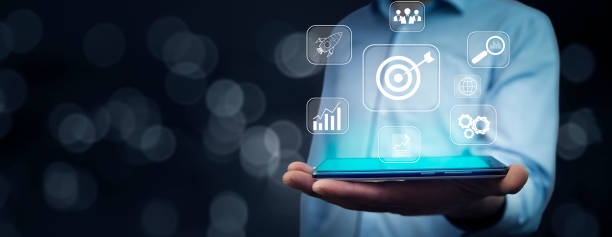 istock Targeting the business concept, target with digital marketing icons on virtual screen internet network connection, Business goal 1491363165