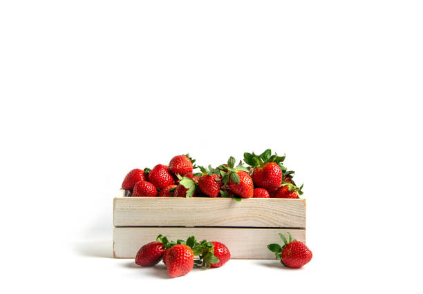 istock Strawberries in box on a white background with space for text. 1491369518