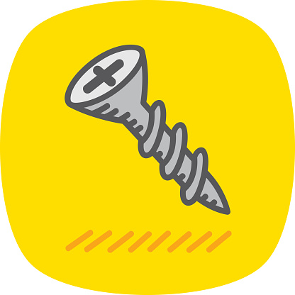 Vector illustration of a hand drawn screw icon against a yellow background.