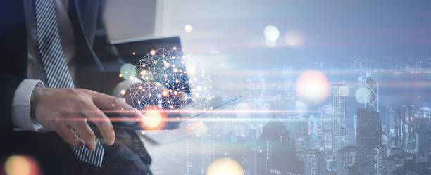 istock Businessman using digital tablet with global digital network and internet connection, Social media marketing and data exchange of technology, networking structure on smart city background 1491383590