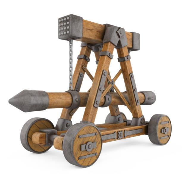 средневековое избиение рам изолированы - trebuchet стоковые фото и изображения