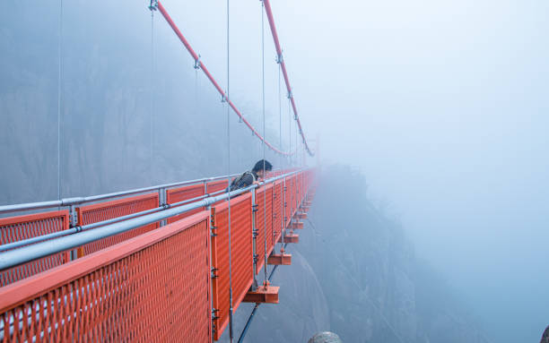 Tourist enjoying to hike passing on bridge in Wolchulsan national park during trip in Yeongam,   South Korea, on  Sunday April 22, 2018