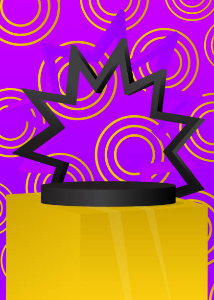 istock Black, purple and  yellow abstract mockup product display. Vector stage showcase. Cylinder pedestal podium for presentation. minimal geometric 3D room. 1491396491