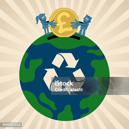 istock People put money into the planet Earth with a recycling symbol, the concept of sustainable business, growing a clean Eco Earth fund, and environmental protection 1491397222