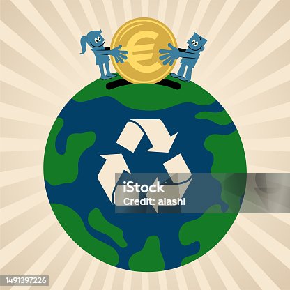 istock People put money into the planet Earth with a recycling symbol, the concept of sustainable business, growing a clean Eco Earth fund, and environmental protection 1491397226