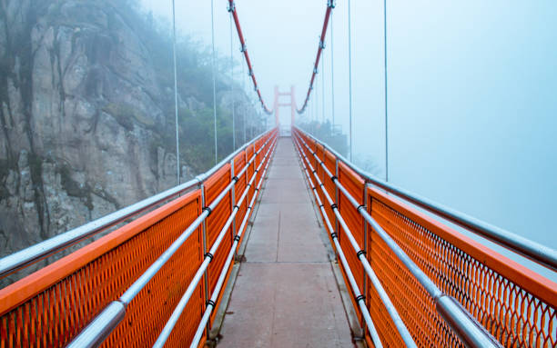 Landscape view of Cloud Bridge during foggy in Wolchulsan national Park, Yeongam, South Korea.