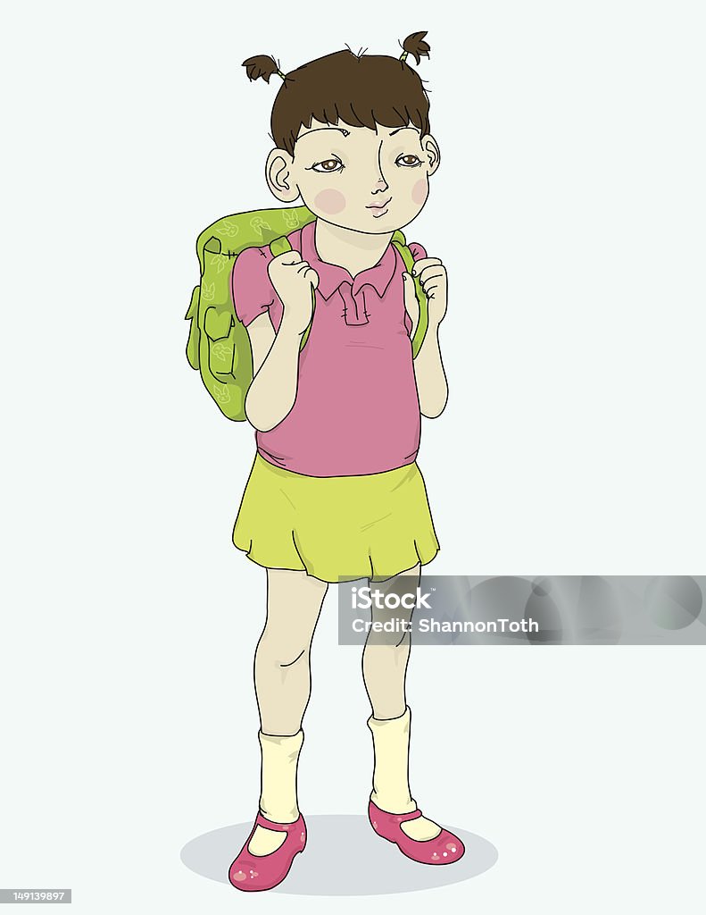 Going to School A little girl on her first day of school, aw! Back to School stock vector