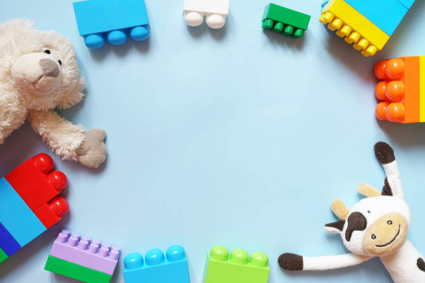 istock Kid's toys on blue background 1491399833