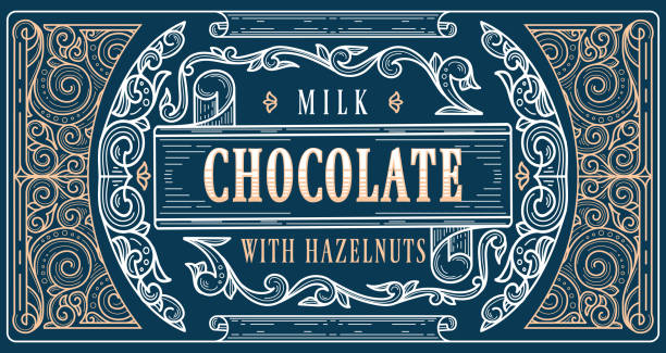 illustrations, cliparts, dessins animés et icônes de chocolat au lait - design d’étiquette décorative ornée vintage - chocolate candy chocolate box candy