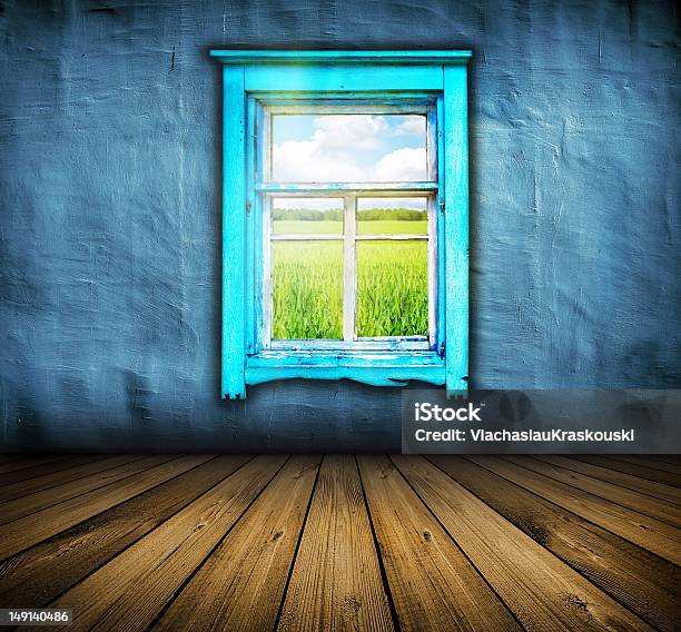 Sala Com Piso De Madeira E Janela - Fotografias de stock e mais imagens de Antigo - Antigo, Arcaico, Azul