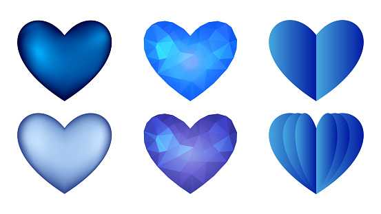 Vector blue hearts icons set. Vector 3D illustration.Vector collection of blue hearts on white background