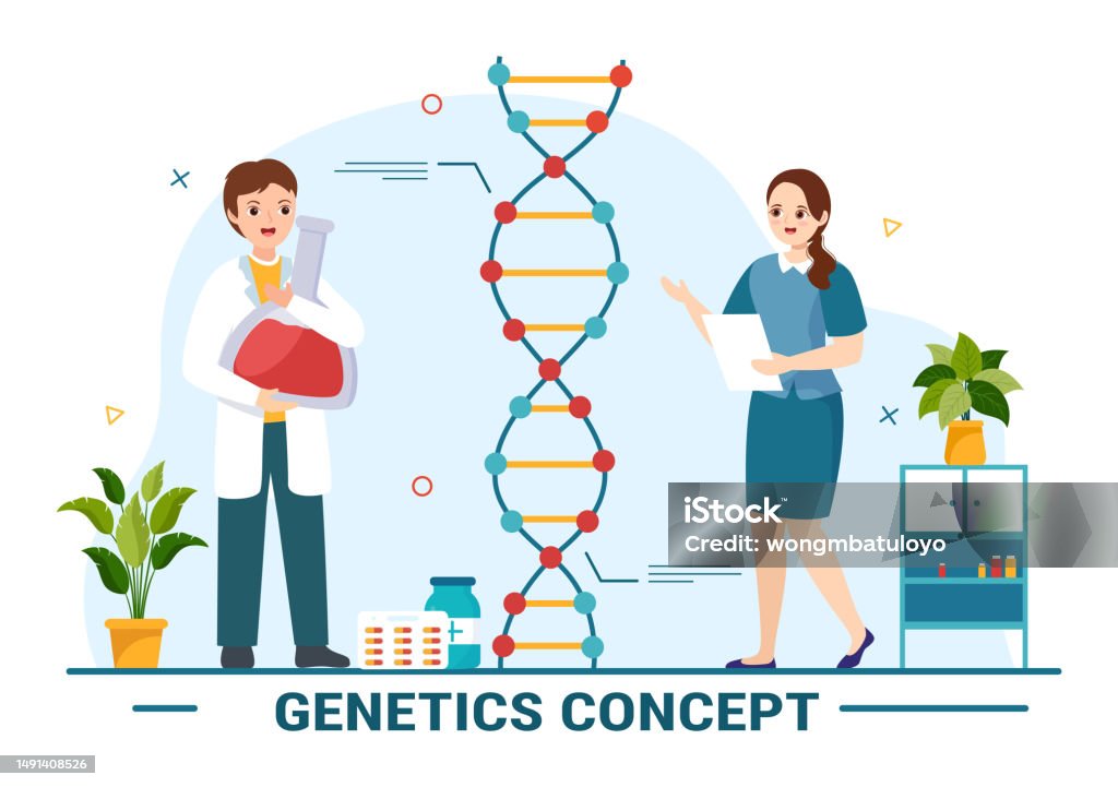 Genescience Drawing Genetic Science Concept Vector Illustration With Dna Molecule Structure ...