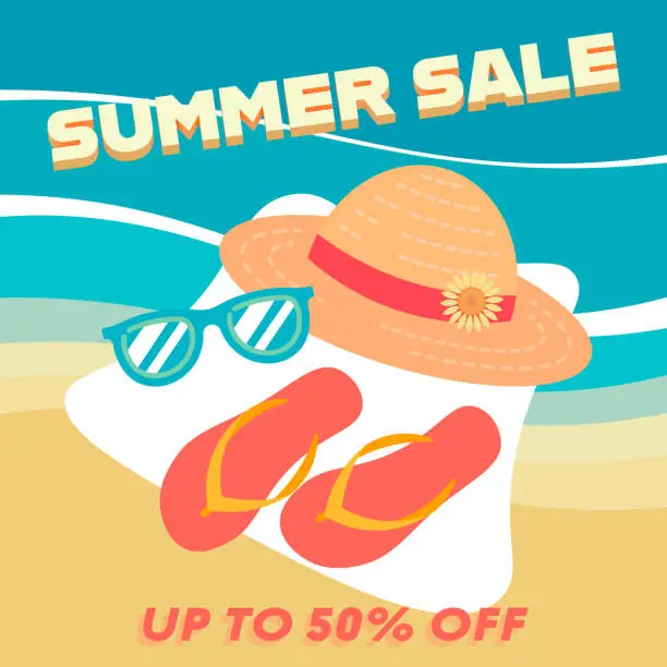 Vector illustration of Summer Sale, Summer Fashion. 3D Letters. Promotion, Banner, Template.
