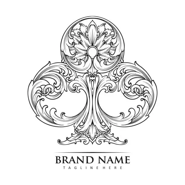 Vector illustration of Luxury classic ace clubs swirl floral logo illustrations monochrome