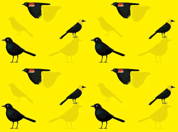 Vector illustration of Bird Cowbirds Cartoon Poses Seamless Wallpaper Background