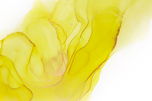 Expressive abstract hand painted alcohol ink texture. Yellow color creative background for your design
