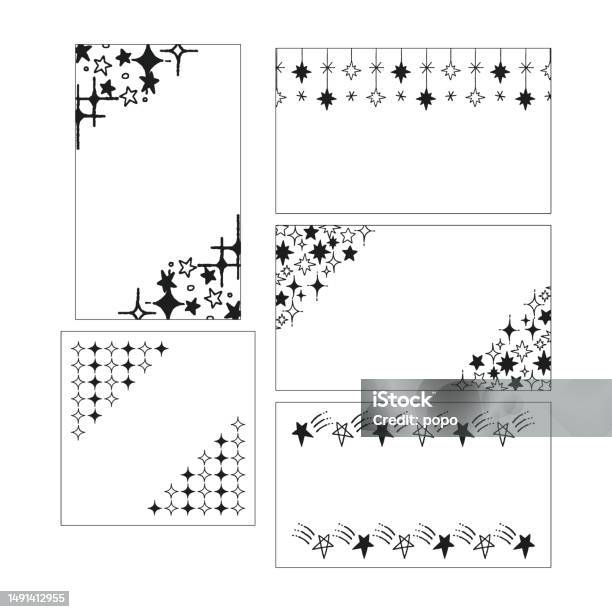 Star Line Frame Hand Drawn Style Star Frame Set Vector Illustration Stock Illustration ...