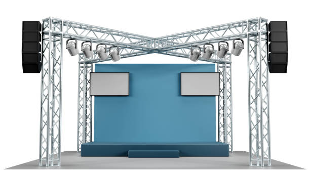 istock 3d rendering of Minimal stage show and truss construction with light and sound system 1491413886