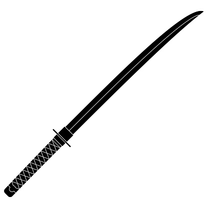 Katana sword silhouette, flat vector illustration