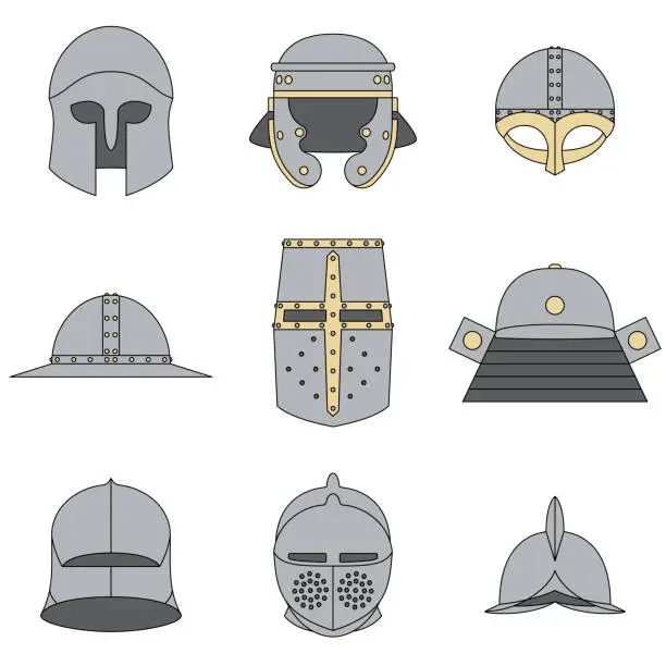 Vector illustration of Set of colored warrior Helmets