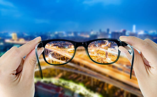 Eye glasses looking to cityscape