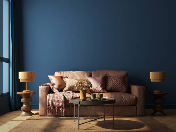 istock Blue modern living room with leather sofa.3d rendering 1491421753