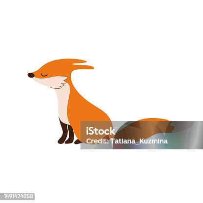 istock Cute fox isolated vector element. Hand drawn funny wild animal for children print. Woodland illustration. 1491424058