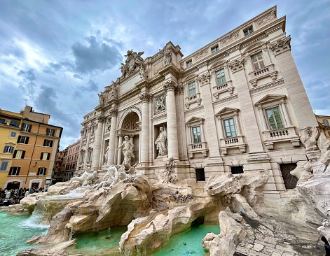 view of restored Fountain di Trevi in Rome at day, Italy