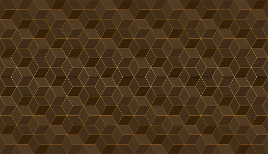Abstract seamless geometric blrown and gold graphic design. Cubes pattern. 3d illustration