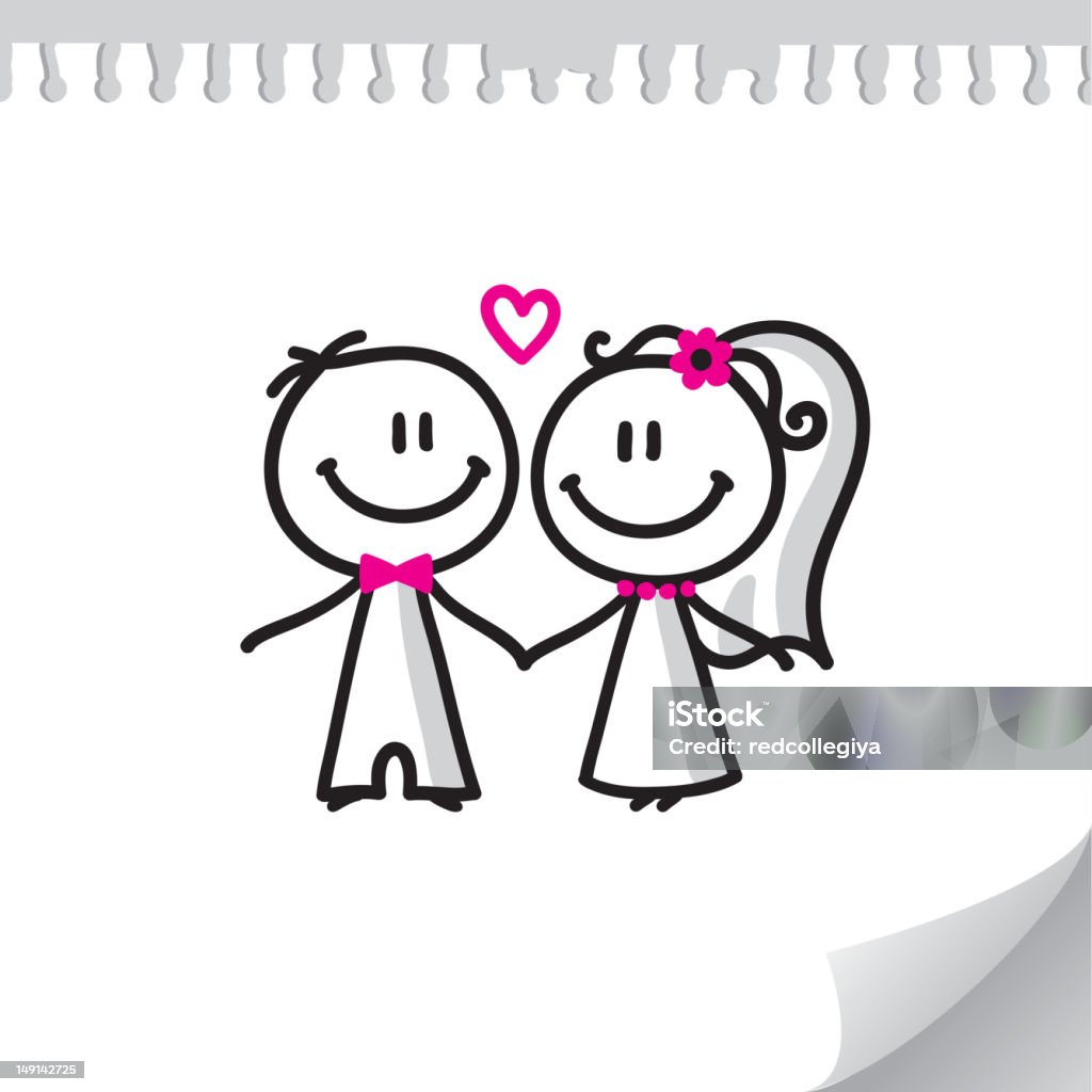 A sketch image of a wedding couple cartoon wedding couple on realistic paper page Bride stock vector