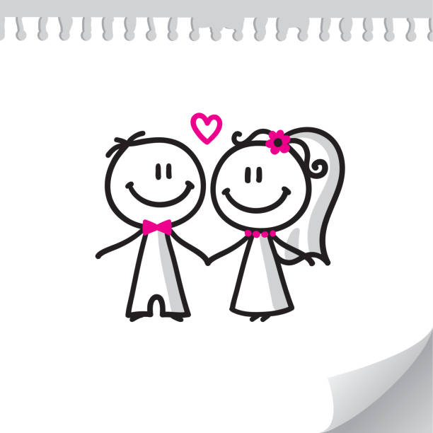A Sketch Image Of A Wedding Couple Stock Illustration - Download Image Now  - Bride, Groom - Human Role, Cartoon - iStock