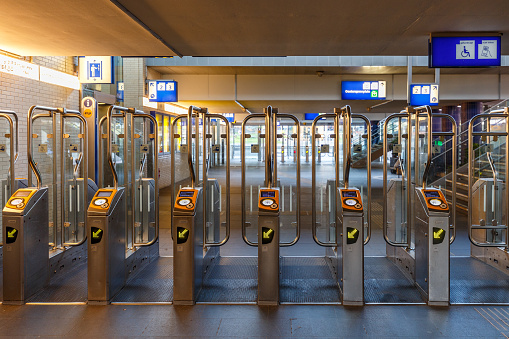 Hilversum, the Netherlands - May 18th, 2023: Check In Check Out Hilversum Dutch Railways NS at The Netherlands