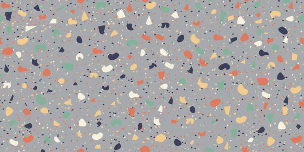 grauer, beige, gelber, orangefarbener und grüner terrazzoboden mit nahtloser textur. - color swatch architecture wallpaper pattern marble stock-grafiken, -clipart, -cartoons und -symbole