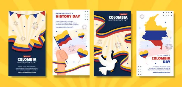 Vector illustration of Colombia Independence Day Social Media Stories Cartoon Hand Drawn Templates Background Illustration