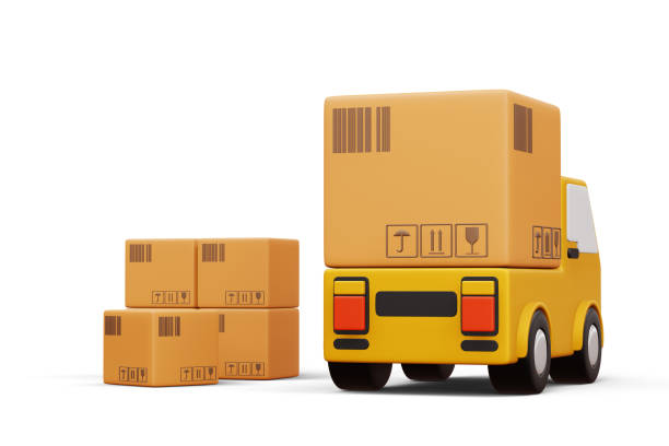 istock Delivery car with parcel box, transport vehicle, 3d rendering 1491432747