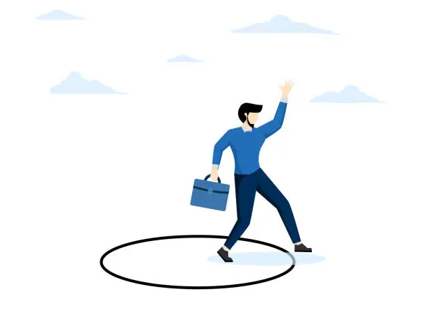 Vector illustration of stepping alone or successfully leaving work to start a new business journey, getting out of the comfort zone or safety zone, entrepreneurs dare to get out of the comfort circle for new success.
