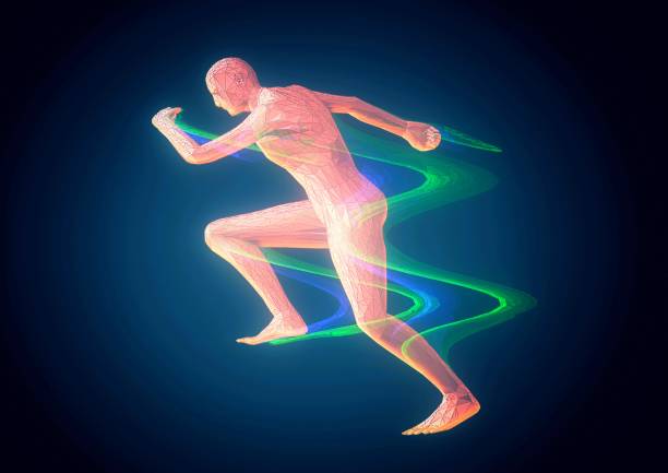 3d illustration combining image effects on the silhouette of a person running in a sport concept