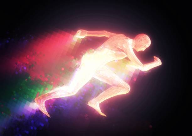 3d illustration combining image effects on the silhouette of a person running in a sport concept
