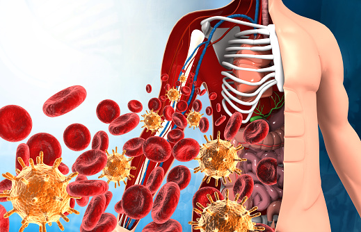 Virus attack in human body. 3d illustration