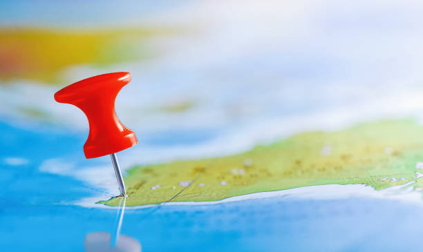 istock the goal or destination on the world map is marked with a red button 1491436565