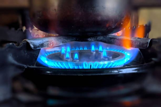 istock Fire gas flame close-up blurred background, cooking coffee in a cezve on fire 1491436723